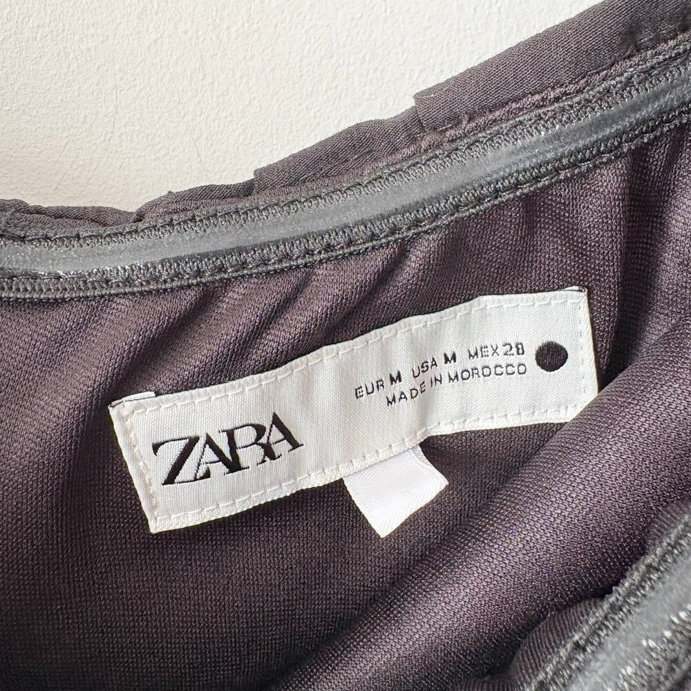 Zara Strapless Gathered Ruched Midi Dress Black Size Medium - Picture 7 of 10